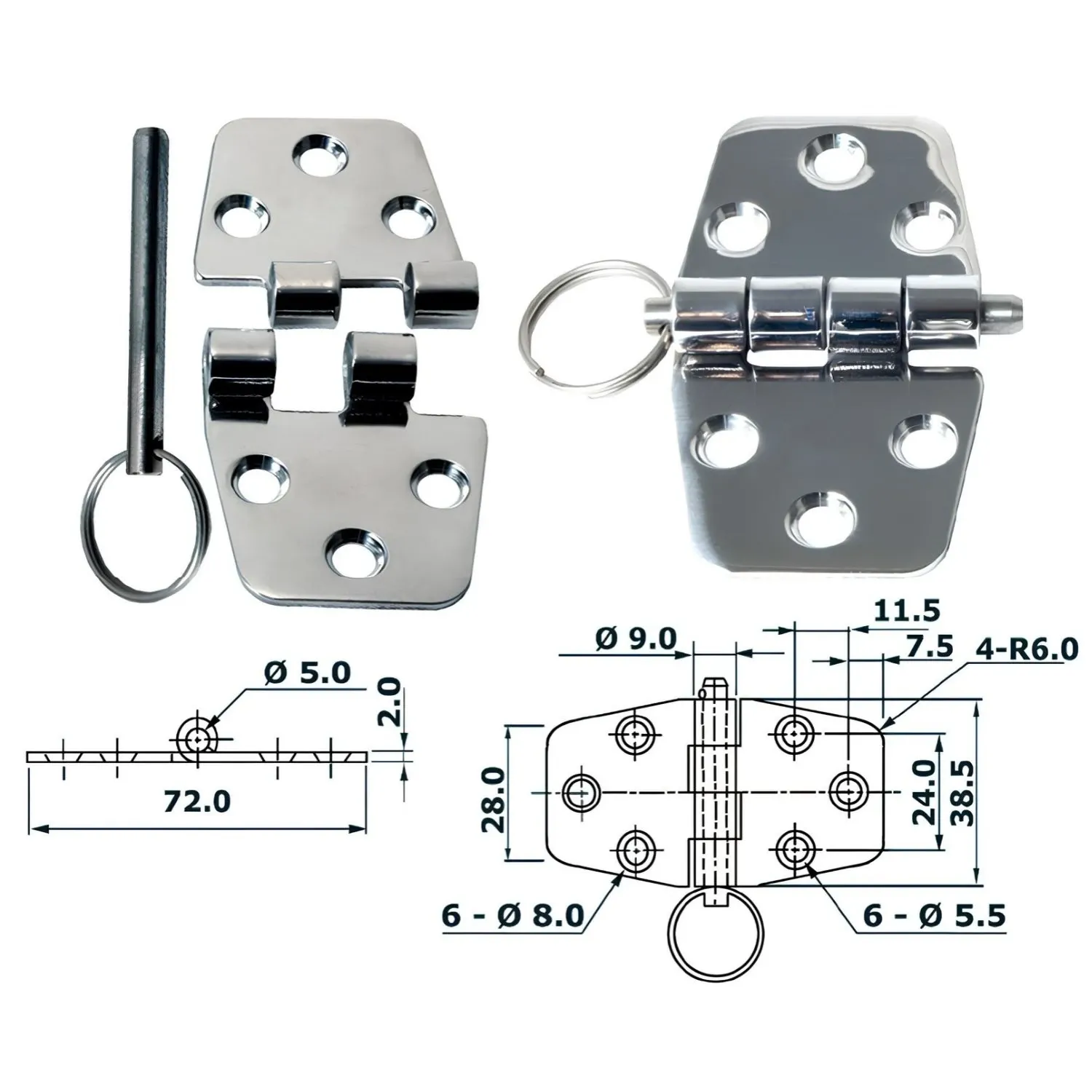 RVS316_scharnier_72_38_5x2_0mm_met_losse_pen_knoop_bovenzijde